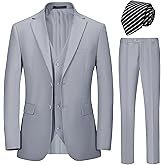 Men Suits Slim Fit 3 Pieces Sets Tuxedo Blazer Vest Pant Notch Collar Solid Black Tie for Wedding Business Dinner