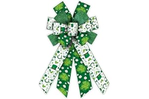 ON-AIRSTORE Large Saint Patricks Day Wreath Bows Saint Patrick's Day Burlap Bows Glitter Clover Shamrock Words Decor Bows for Wreath St Patrick's Day Tree Topper Bows for Irish Holiday Wreath Ornament Decoration