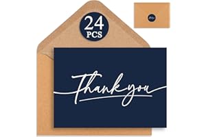 TAJA Thank You Cards With Envelopes 24 Pack, 4x6 Inch Thank You Cards Bulk with Elegant Design, Thank You Notes for Small Business, Wedding, Baby Shower, Graduation, Funeral, Bridal Shower - Navy Blue