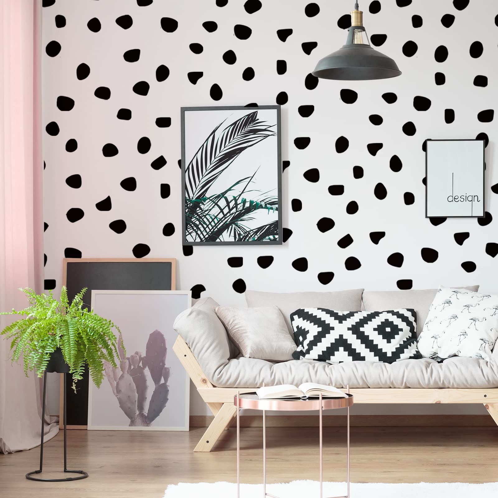 Photo 1 of 500 Pieces Irregular Polka Black Dots Boho Headboard Sticker Vinyl Nursery Wall Decals Wall Decor Peel and Stick Dot Wallpaper Sticker for Kids Baby Girl Bedroom Home Classroom Decoration