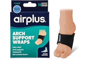 Airplus Arch Support Wrap-(FSA&HSA Eligible) Adjustable Compression with Gel Insert for Foot Pain Relief, Plantar Fasciitis, Swelling - One Size Fits Most, Wear with or Without Shoes (1-Pair), Black