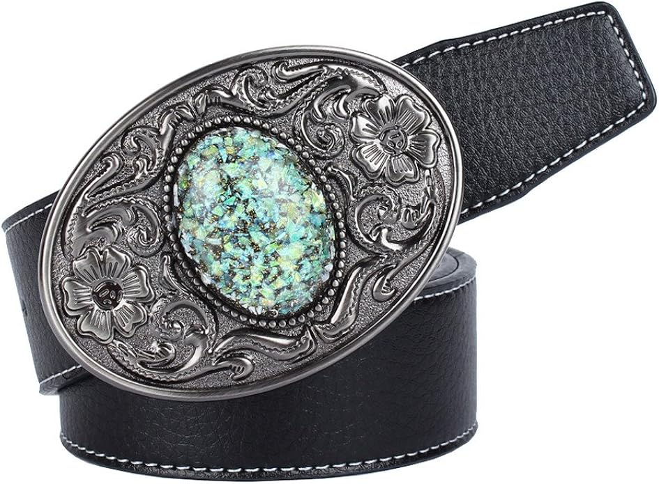 Esquirla Natural Turquoise Belt Buckle Men ' S Leather Belts Black2