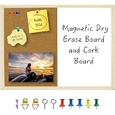 OWLKELA Dry Erase Cork Board, 16.5"x12.6", Wooden Frame | Bulletin Board, with Mounting Hardware, Push Pins included, Ideal for Office, Classroom or Home.