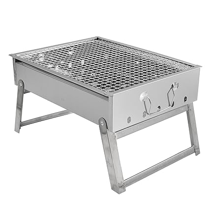 PINK PARI (LABEL) Stainless Steel with Chromium Plating Grill Portable Folding Charcoal Stove Barbecue Oven for Picnic Camping (Silver, Standard)