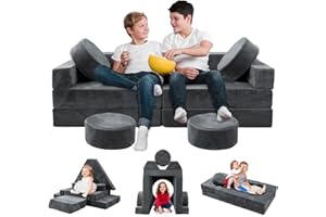 HOMFINE 16pcs Modular Kids Play Couch - Kids Couch Toddler Couch,Child Sectional Sofa, Fortplay Bedroom and Playroom Furniture for Toddlers,Convertible Foam and Floor Cushion for Boys and Girls,Grey