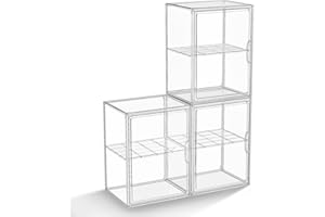 HOYOJA Clear Acrylic Display Case, Super Large Stackable Storage Bins Magnetic Attraction Lids, 3 Pack Acrylic Box with Divider for Collectibles, Figures, Cosmetic, Purse, Handbag, Wallet