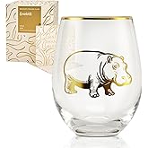 Onebttl Hippopotamus Gifts for Women, Hippo Themed Christmas Birthday Gifts for Hippo Lover, 18oz Stemless Wine Glass with Message Card