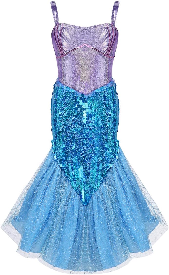 iixpin Girls Shoulder Straps Glittery Sequins Dress Mermaid Costume Princess Halloween Cosplay Party Dress