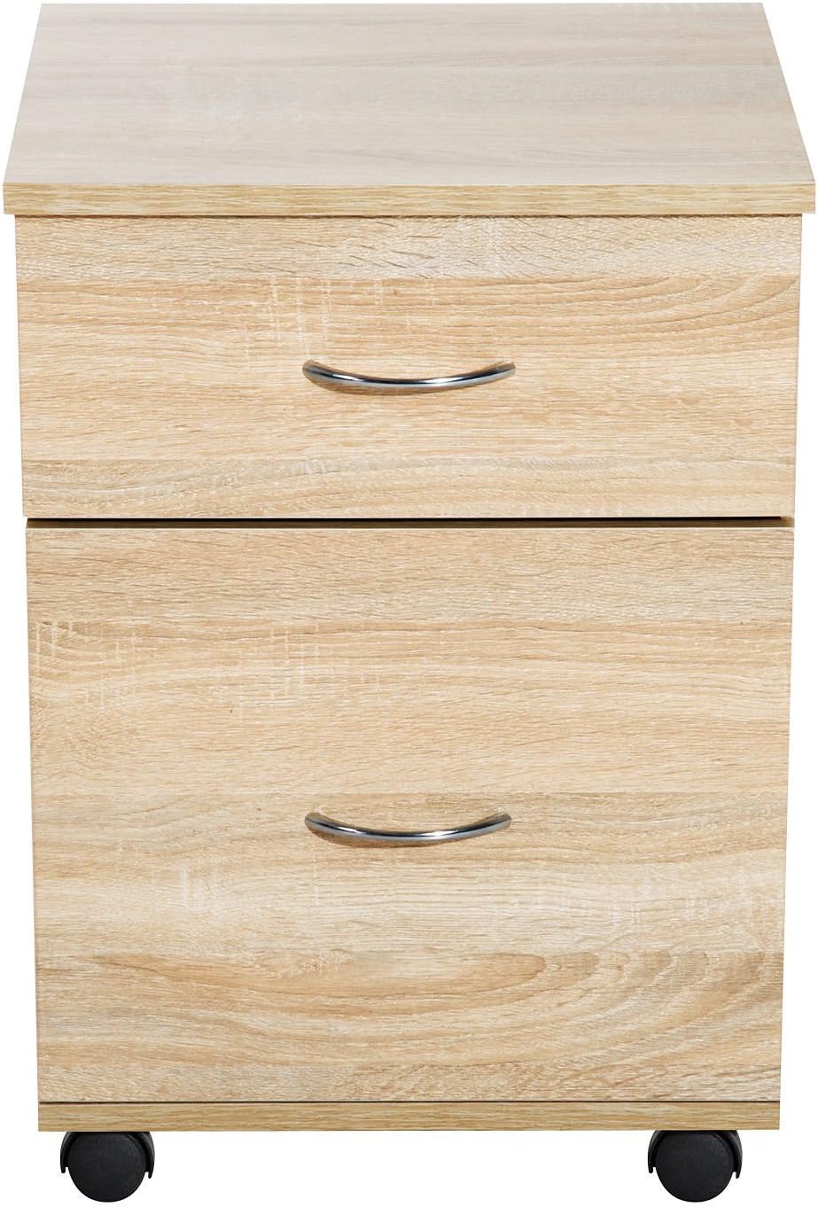 Wooden 2 Drawer Storage Side Table with Wheels Oak Amazon.co.uk Kitchen & Home