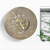 Trintion Garden Thermometer Clock Bronze 30cm Vintage Style Weatherproof view 2