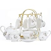 CHENP.HMC Porcelain Ceramic 22-Piece Tea Set, Teapot and Cup Set, 30.7 Ounces, for 6, Gift Sets, Tea or Coffee Lovers, Wedding, Birthday