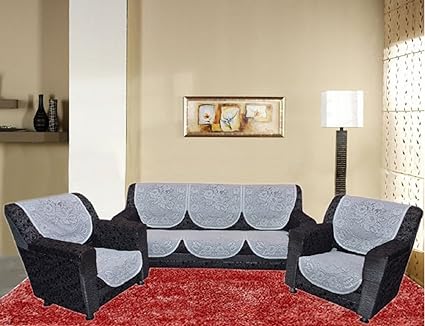 Kuber Industries 6 Piece Cotton 5 Seater Sofa Cover Set - Cream