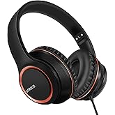 LORELEI X8 Over-Ear Wired Headphones with Microphone with 1.45m-Tangle-Free Nylon Line&3.5mm Plug,Lightweight Foldable & Portable Headphones for Smartphone,Tablet,Computer,Mp3/4(Space Black)