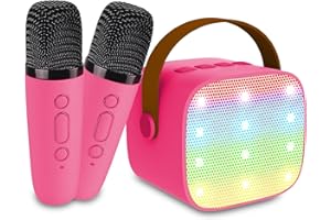 DARKANT Mini Karaoke Speaker with 2 Wireless Microphones & LED Lights - Ideal Christmas and Birthday Gifts for Children and Adults