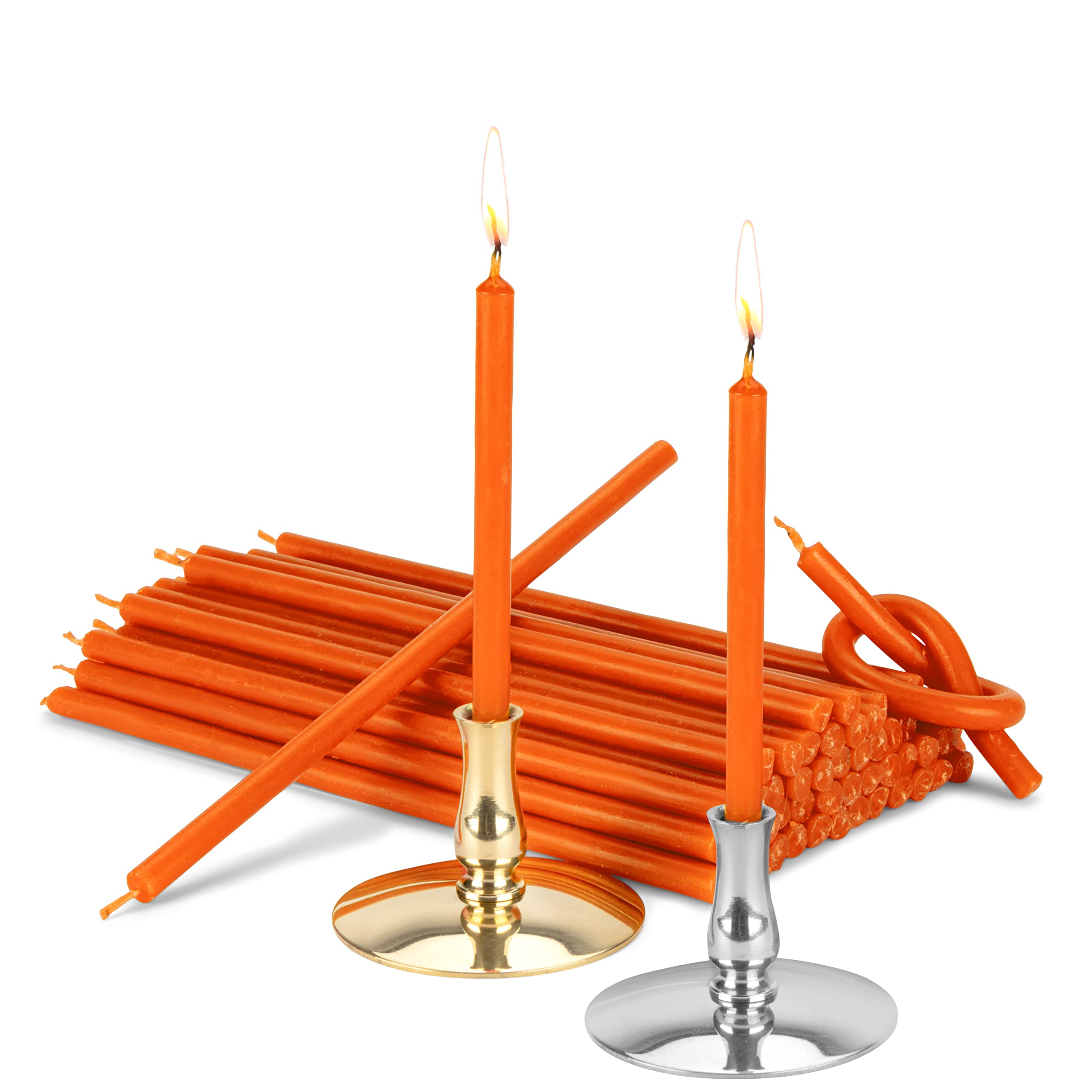 NKlaus - Set 2X Candle Holders with Stick Candles Orange drip-sootfree L 16cm Paraffin Wax 40027