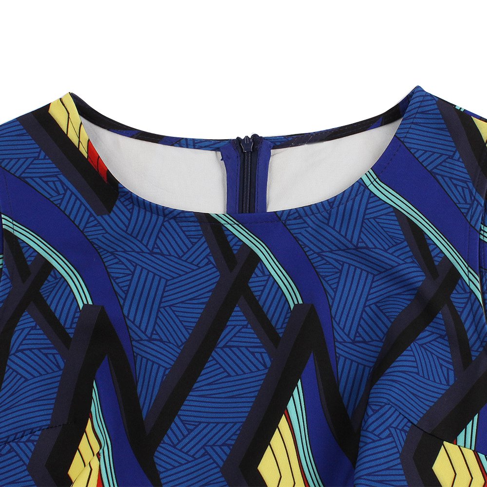 Women\'s 1950s Classy Cocktail Party Prom Vintage Rockabilly Floral Swing Dress with Belt (3XL, Dark Blue)