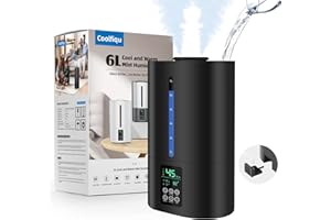 COOLFIQU 6L Humidifiers for Bedroom Large Room Home, Cool and Warm for Baby and Plants Mist Top Fill Desk Humidifiers Essential Oil Diffuser, Quiet with Adjustable Mist,360°Nozzle-Black