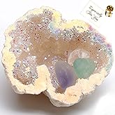 Yougoals Natural Geode Quartz Crystals,Rainbow Titanium Coated Quartz Specimen,White Geode Rainbow Crystal Cluster Natural Crystals and Healing Stones Decor 1PK Angel Aura Quartz