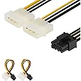 J&D 8 Pin PCIe to 2 x 4 Pin LP4 Molex Power Cable Adapter (2 Pack), 6 inch / 15 cm, Black