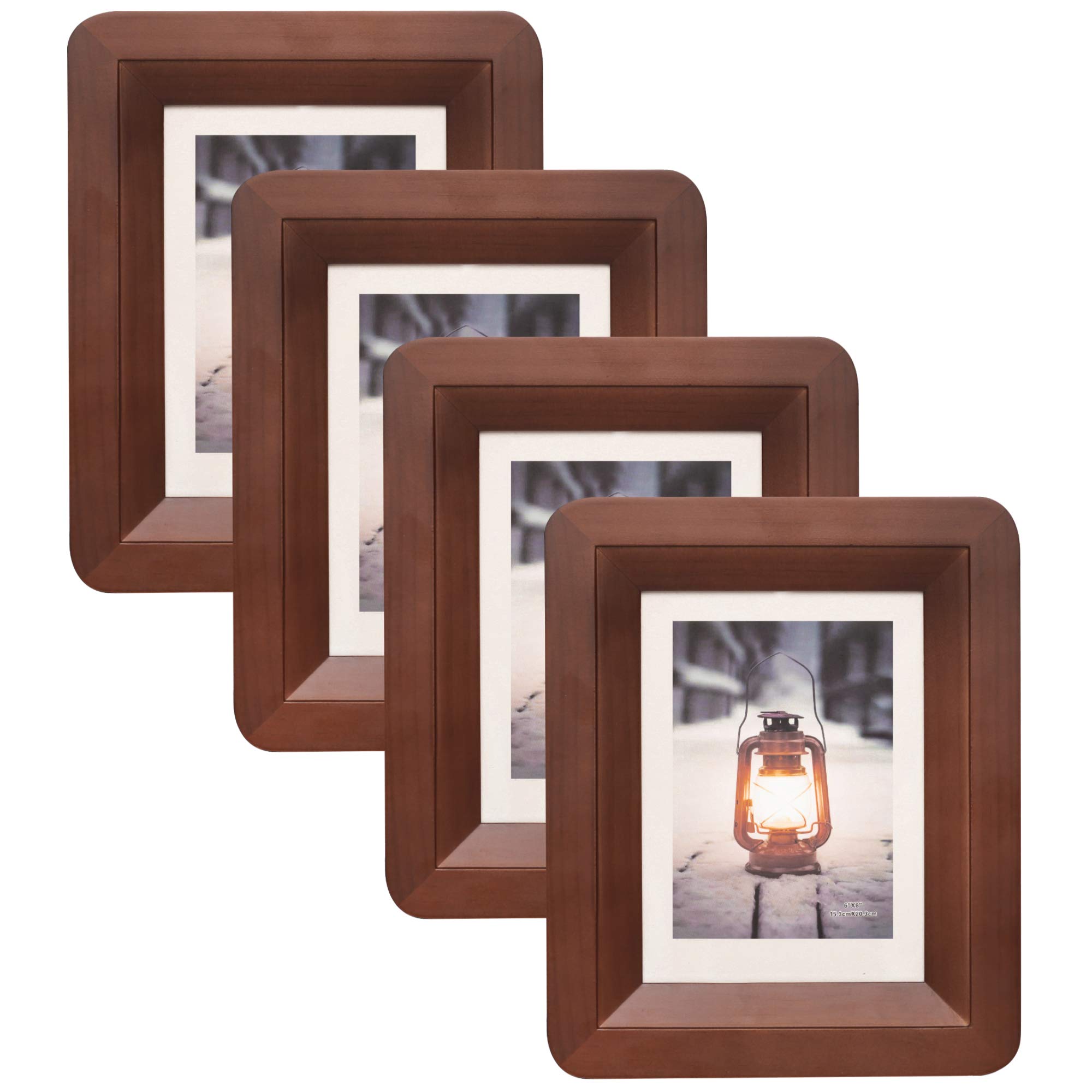Solid Wood Picture Frames 6x8 inch Matted to 5x7 inch (Dark Brown, Pack of 4)