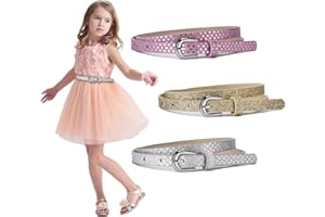 WUERKIYA 3 Pcs Girls Belt Kids Leather Belts Waist Belt Cowboy Cowgirl Belts with Bling Diamond Sequin Leather Belt 3 Colors(