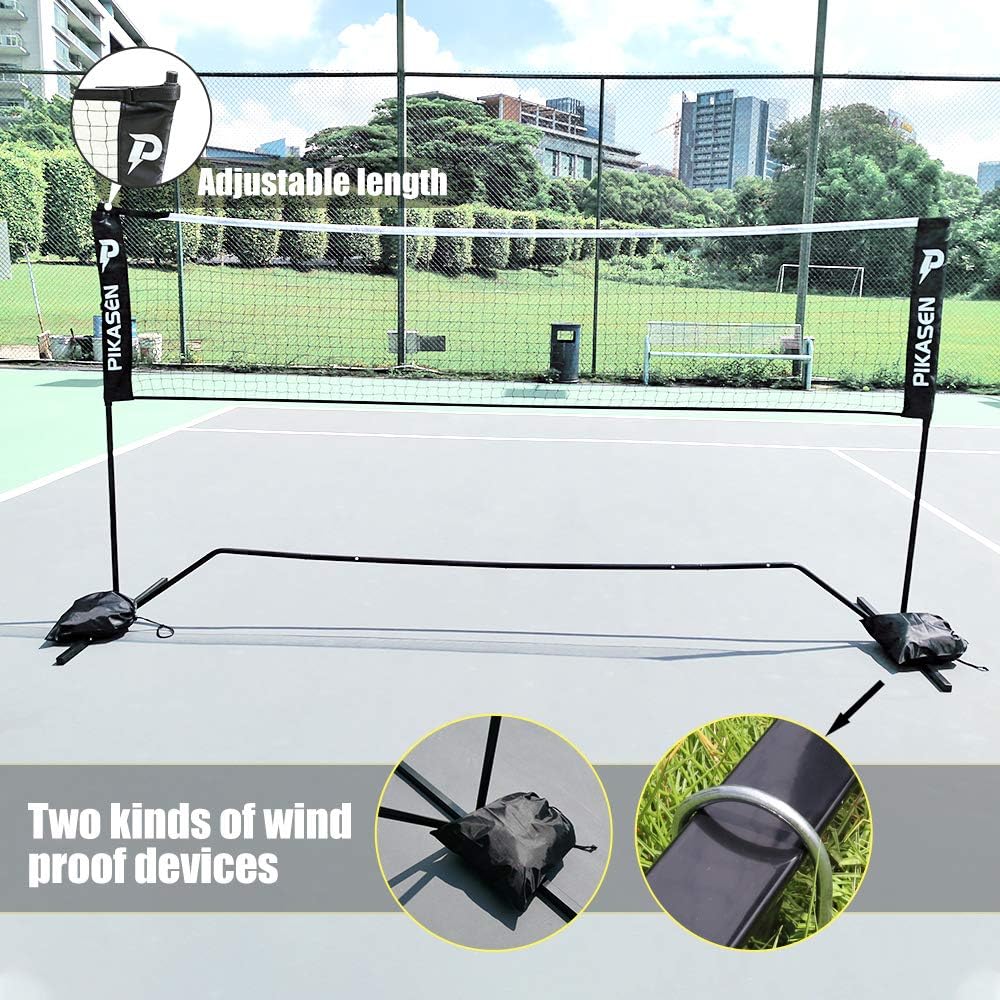 PIKASEN Portable Badminton Net Set - for Tennis, Soccer Tennis, Pickleball, Kids Volleyball - Easy Setup Nylon Sports Net with Poles : Sports & Outdoors