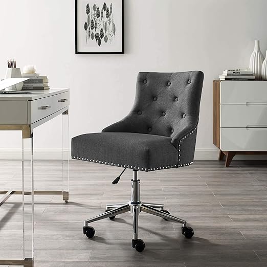 Amazon Com Modway Regent Tufted Button Upholstered Fabric Swivel Office Chair With Nailhead Trim In Gray Furniture Decor