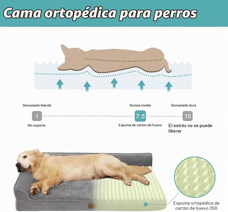 Cama ortopédica extra grande, XL 107x76x19cm Cinzento