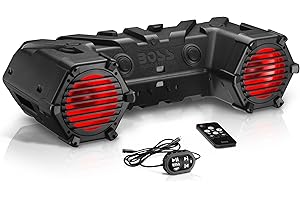 BOSS Audio Systems ATV95LRGB ATV UTV Weatherproof Sound System - 8 Inch Speakers, 1.5 Inch Tweeters, Amplified, Bluetooth Remote, LED Light Bar, Storage Compartment, Easy Installation for 12V Vehicles