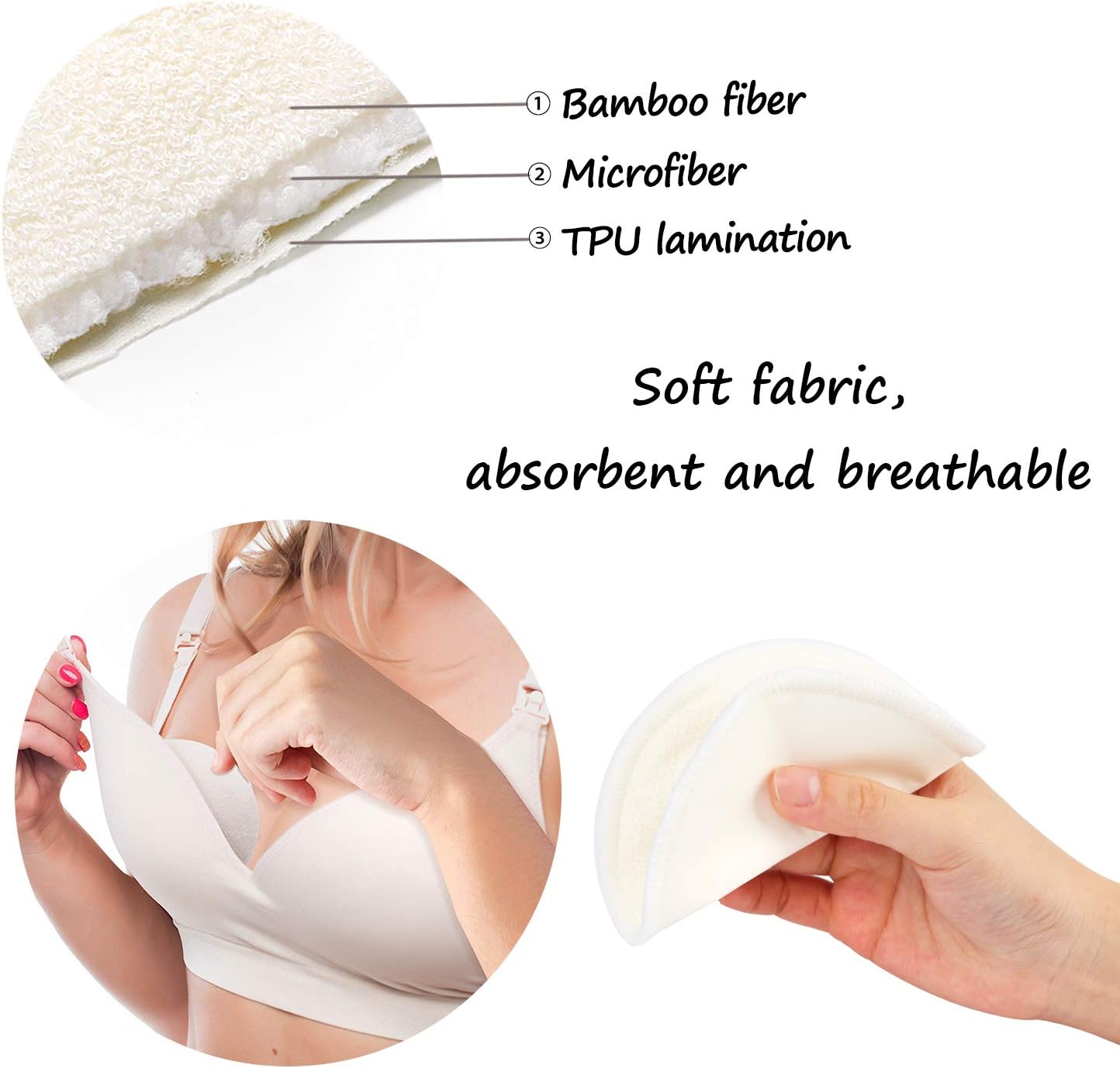 PHOGARY 14 PCS Washable Nursing Pads, Reusable Organic Bamboo Breast Pads with Laundry Bag and Storage Bag, Soft, Absorbent - Image 4
