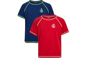Quad Seven Boys Swim Shirt - 2 Pack Quick Dry Sun Protection Short Sleeve Rash Guard for Boys Youth Kids Swimwear (2T-18)