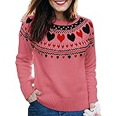 YEXPINE Women's Fair Isle Sweater Casual Long Sleeve Crewneck Cute Heart Knit Pullover Sweaters