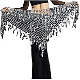 Lauthen.S Women Belly Dance Hip Scarf Sequins Mesh Triangle Wrap Skirt Waist Chain
