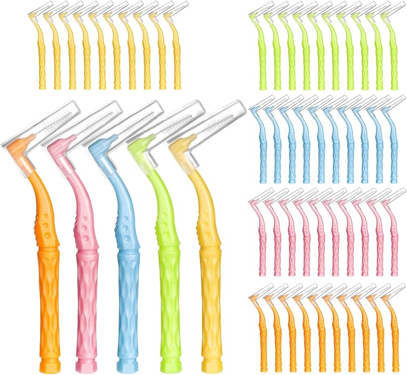 RAYITO 100 Pcs Interdental Brushes 5 Sizes Non-Slip Handle Angled Head