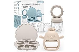 3 Pack Silicone Teething Mitten for Babies with Baby Fruit Food Feeder & Freezer Tray Set, BPA Free Infant Teething Relief To