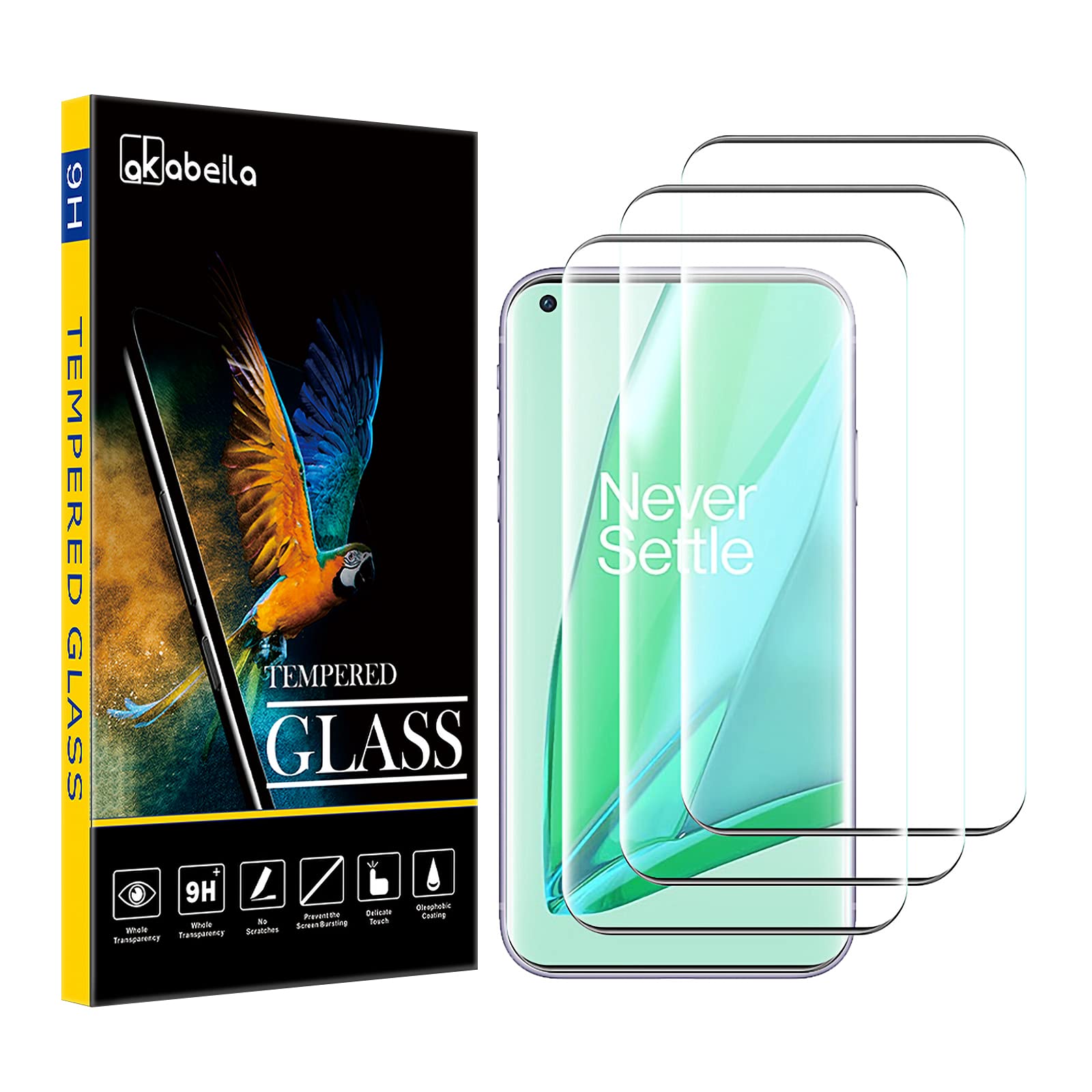 AKABEILA OnePlus 10 Pro Screen Protector, [3 Pack] Compatible for OnePlus 10 Pro Tempered Glass Premium [Full Coverage] HD Protective Films Anti-Bubble Anti-Fingerprint [9H Hardness],Black