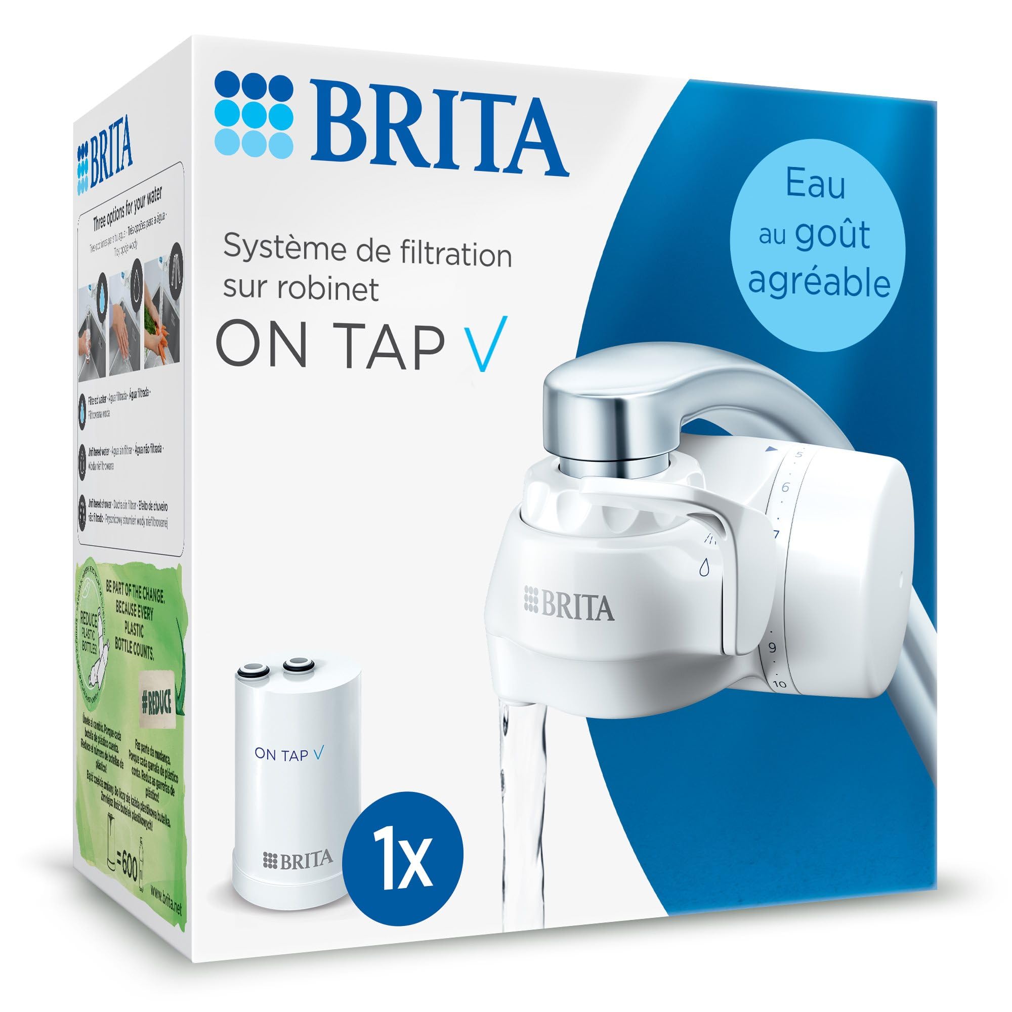 BRITA Filtration system on tap V (included x1 water filter) – for filtered water with a pleasant taste instantly, directly from your kitchen tap.