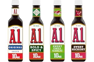 A. 1. Steak Sauce 10 Ounce Bottle Variety Pack 4 Flavors - Original, Sweet Chili Garlic, Sweet Hickory Smoked, and Bold & Spicy - Bundled by Louisiana Pantry