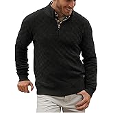 Runcati Mens Quarter Zip Pullover Sweater Casual Mock Neck Slim Fit Checkered Knitted Polo Sweaters