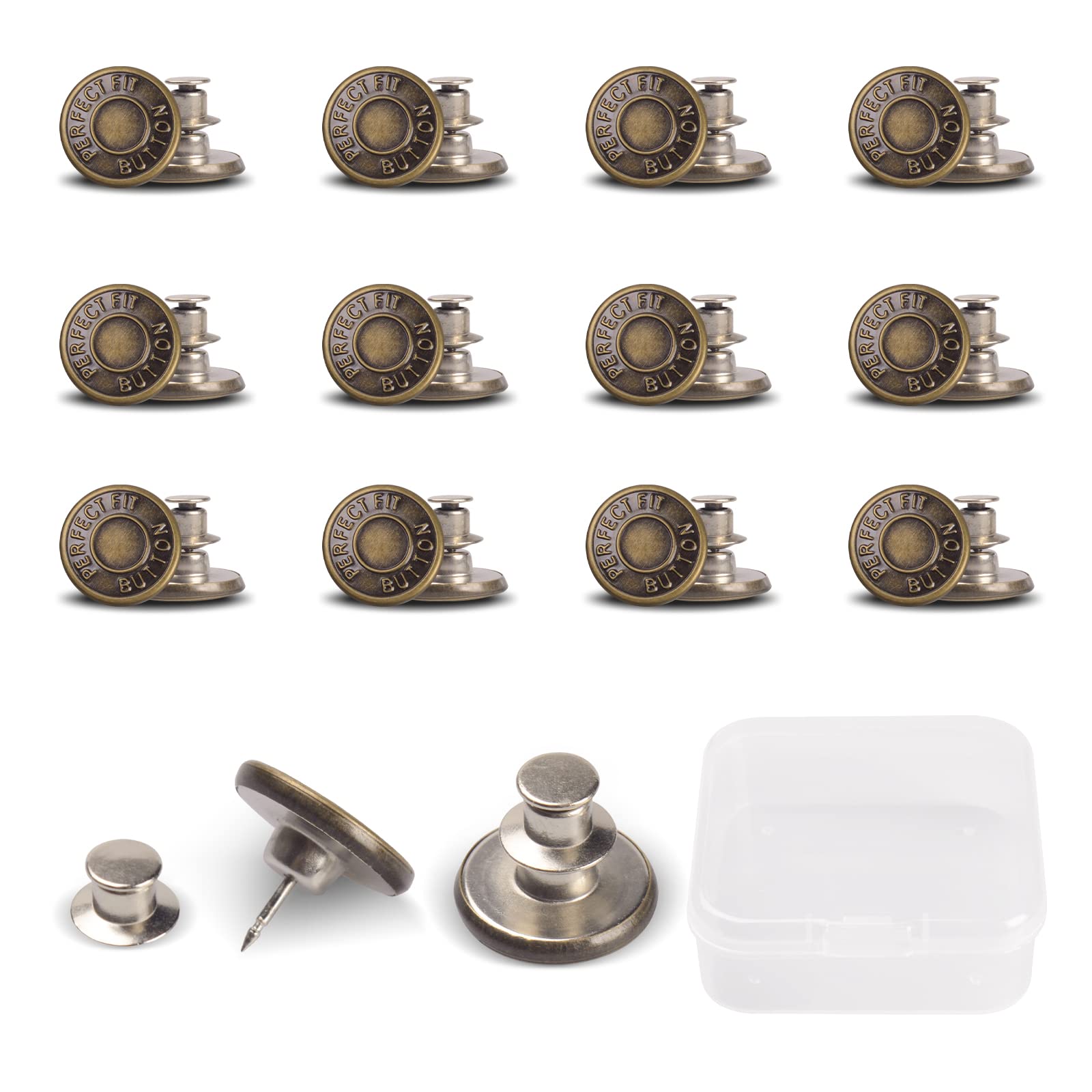 Gegong Pack of 12 17 mm jeans buttons, without sewing, button pins, jeans, trouser buttons for plugging, buttons to tighten trousers, jeans buttons to expand or reduce trouser size (bronze)