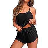 Ekouaer Womens Cami Pajama Sets Soft Shorts Lingerie Set Camisole 2 Piece Cami Shorts Pj Nightwear
