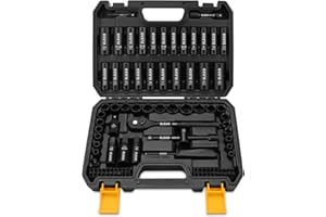 ELEAD 3/8" Drive Impact Socket Set, 96-Piece Deep & Shallow Socket Set Metric and Standard Full with Adapters, Ratchet Handle, Universal Joint, Extension Bar, Screwdriver Bit Sets, Spark Plug Sockets