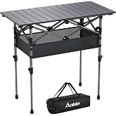 Anbte 3ft Aluminum Roll Top Folding Camping Table, Portable, 32&rdquo;X16&rdquo;, Black | 2 Heights, with Storage Net &amp; Bag, Support 100 lbs, Lightweight Roll Up Table for Tailgating Outdoor Cooking BBQ Patio Travel