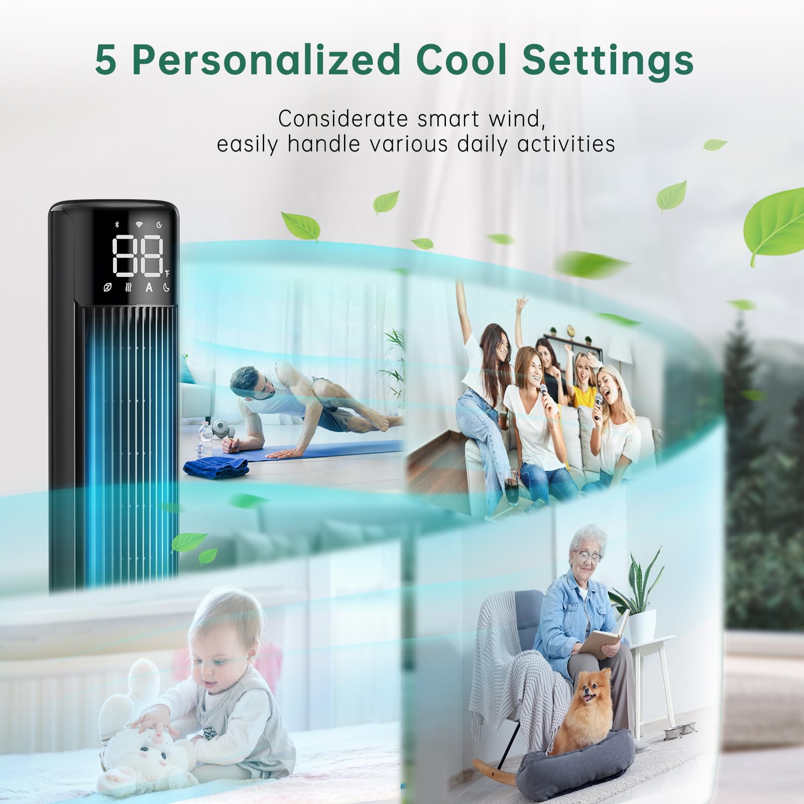 WindMaster Smart Tower Fan for Bedroom, 90° Oscillating Floor Fan Cold, Quiet Tower Fans for Home Bedroom, 36 inch Tall Standing Tower Fans 4 Modes 6 Speeds, 24H Timer Works with APP & Remote