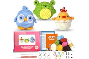 Atofoi Crochet Kit for Beginners, Crochet Animal Kit - Chick,Bird,Frog, Crochet Knitting Kit for Learn to Adults and Children,with Step-by-Step Video Tutorials,DIY Knitting Supplies