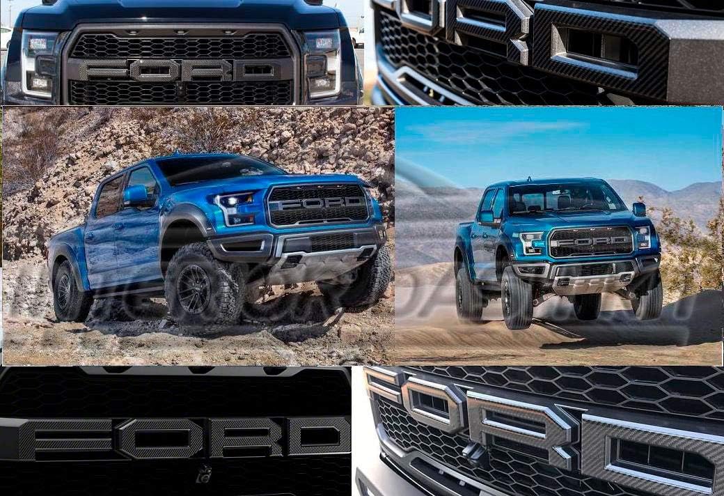 2015 2016 2017 F-150 F150 Exterior Front Grill Real Carbon Fiber Overlay Tailgate Letters Emblem Set Logo for Ford Raptor