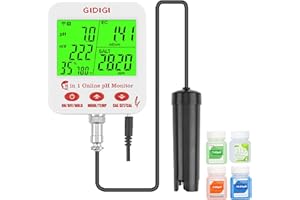 GIDIGI Digital pH EC Meter Smart Hydroponics pH Meter with WiFi for Real Time Large Screen with Multiple Parameters Displayed Simultaneously pH EC Monitor Salt Meter ORP Tester for Aquarium