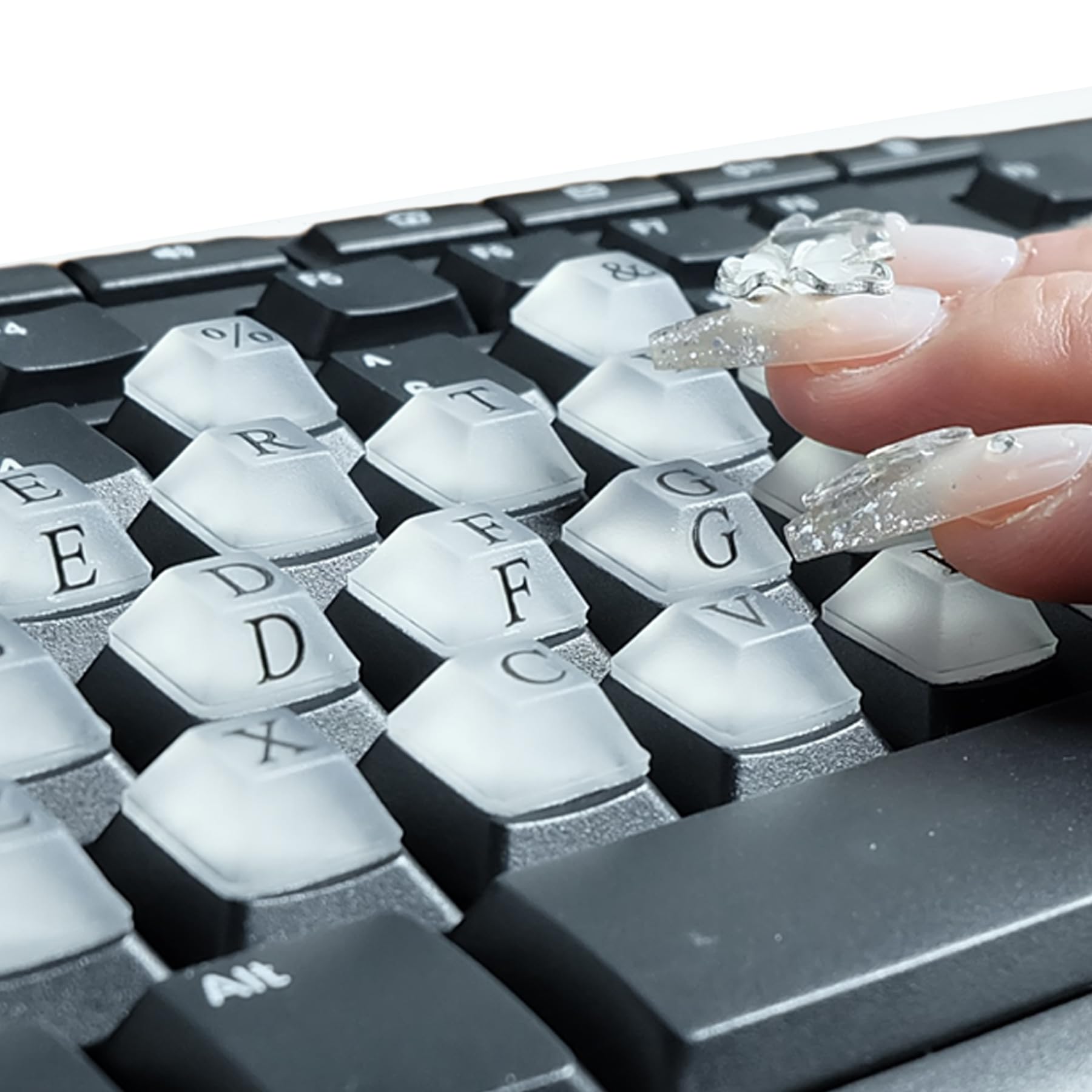 Photo 1 of Raised Keyboard Sticker with DIY Character Decals for Nail Art Typing, Adhesive Silicone Keycap Pad with Alphanumeric Decals for Long Nails Gaming 