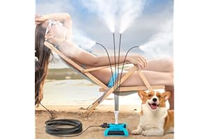 AgoKud Standing Misting Cooling System 26.2FT (8M) Misting Line + 4 Brass Nozzles, Stand Mister for Outside Patio, Portable Mist for Patio Cooling, Garden Watering, Pet Cooling, Kids Water Playing