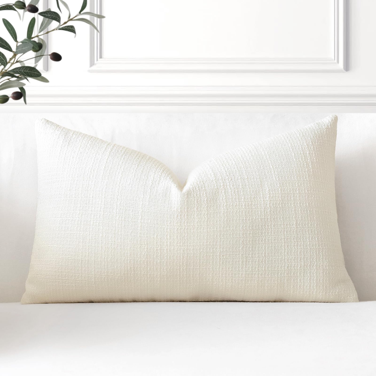 Artscope Linen Cushion Covers Set of 1 Decorative Lumbar Pillowcase Pillow Cover 16x24 Inch for Home Decor Sofa Bedroom Car 40x60cm Cream White
